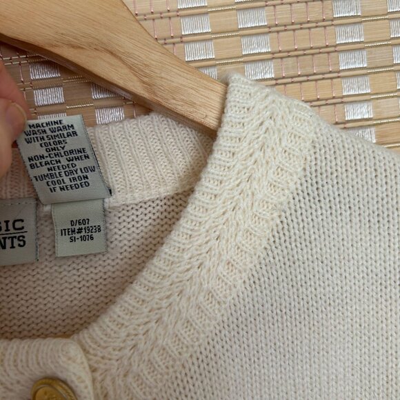 Vintage Cream Button-Up Cardigan Sweater With Pockets L/XL 100% Acrylic - Picture 5 of 10